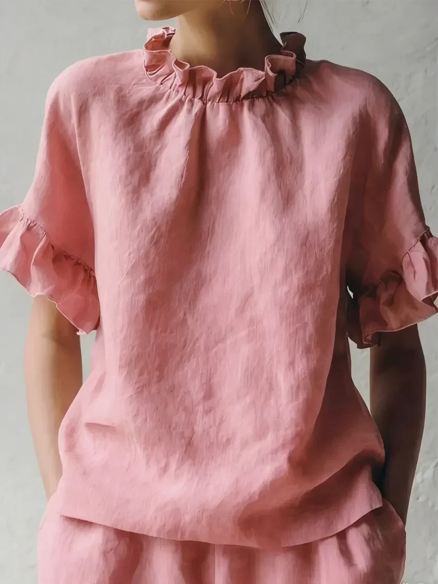 Casual Plain Lace Collar Blouse