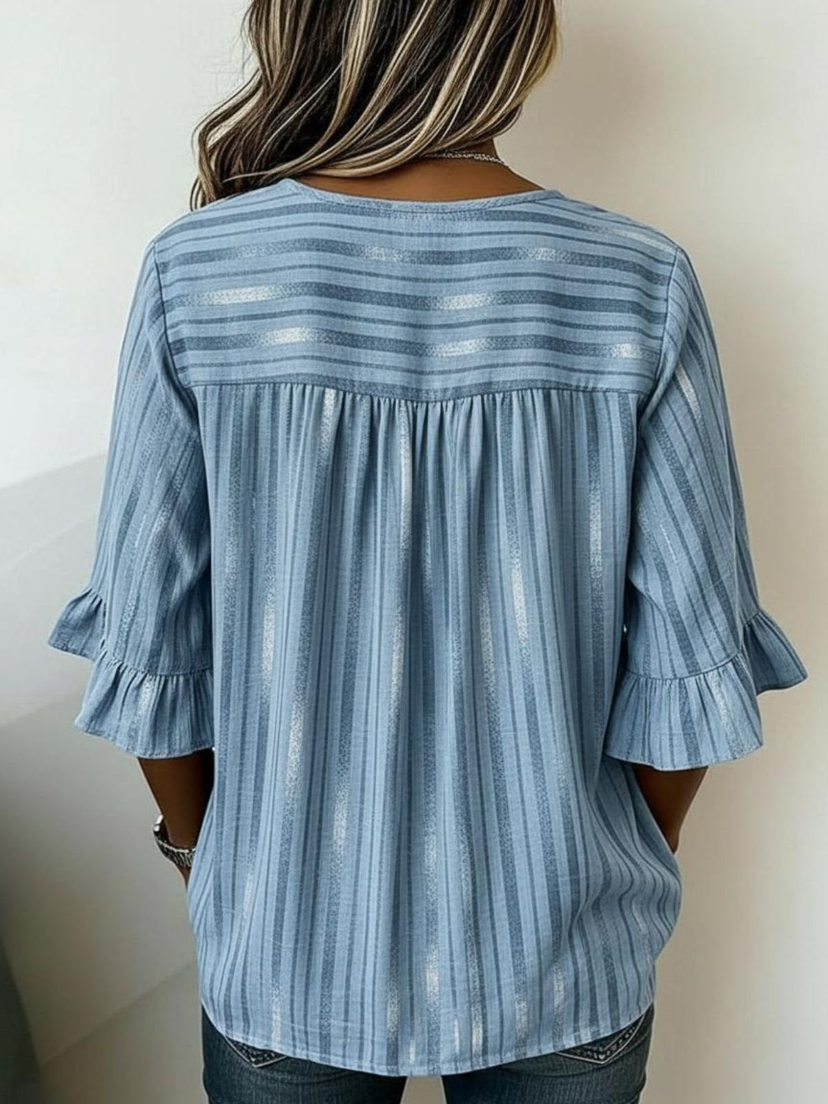Geometric Vintage V Neck Blouse