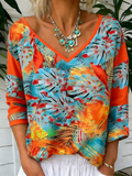 Palm Leaf V Neck Vintage T-Shirt