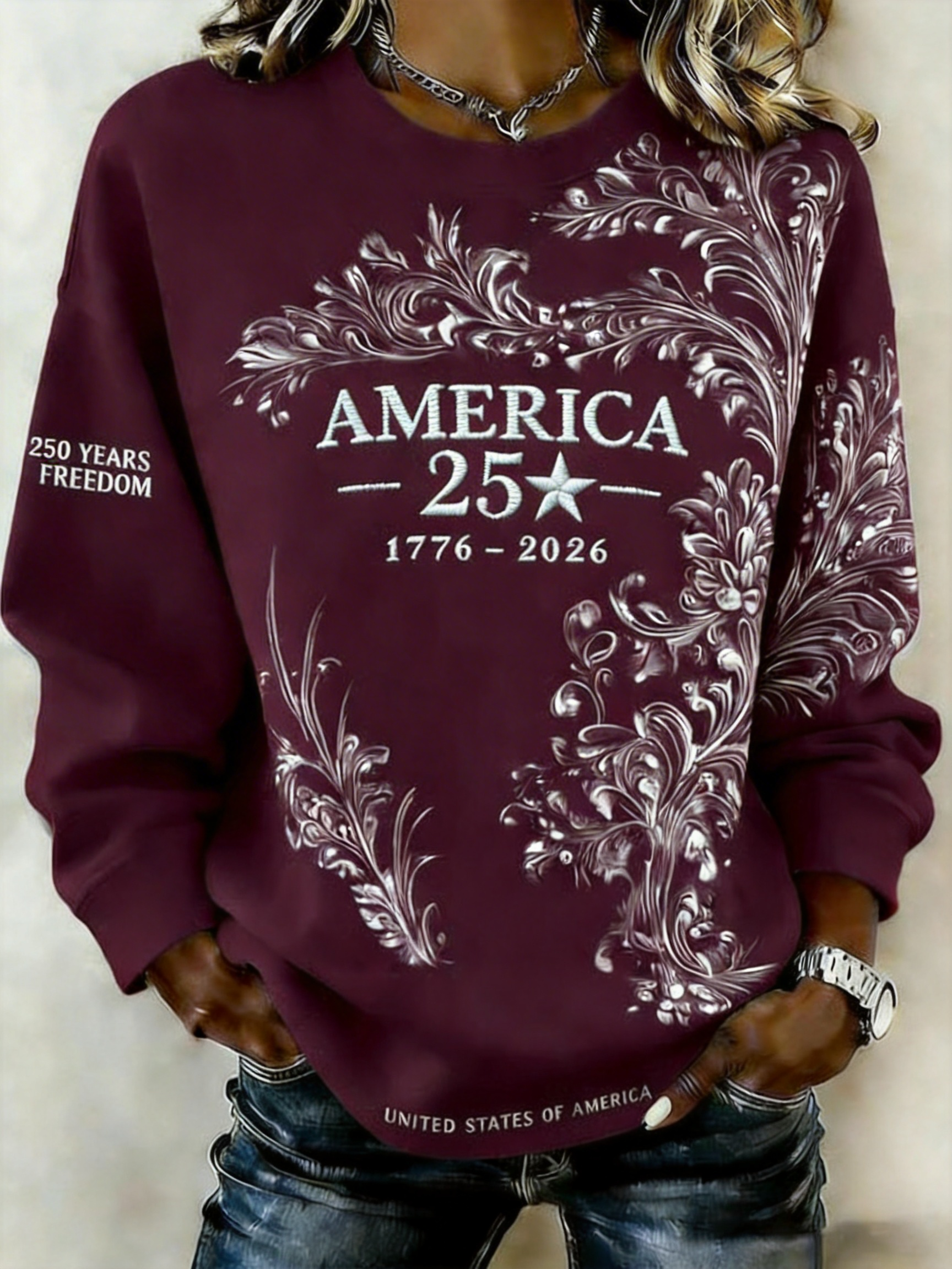 America 250th Letter Graphic 3D Print Sweatshirt
