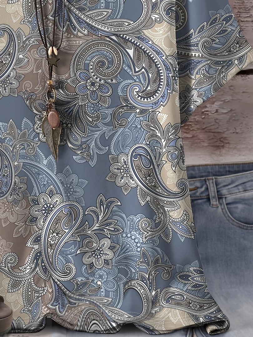 Women's Short Sleeve T-shirt Summer Blue Floral Printing Crew Neck Daily Going Out Casual Top