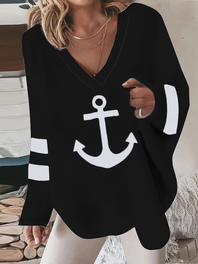 V Neck Loose Ombre Casual Sweatshirt