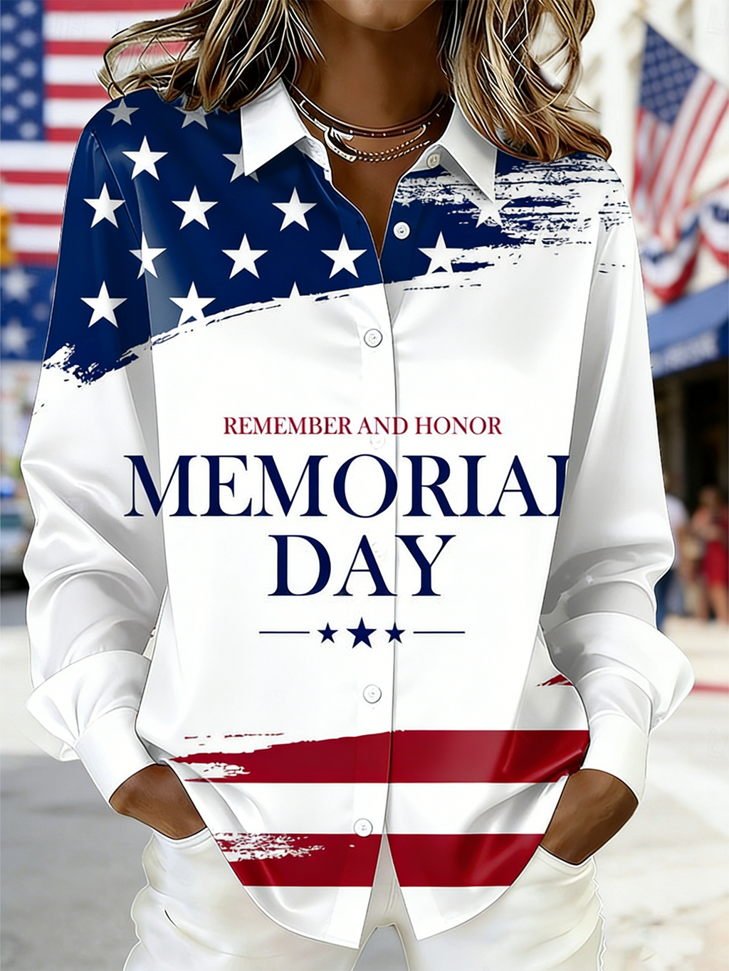 Others Casual Loose America Flag Shirt