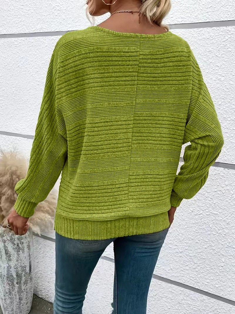 Women's Long Sleeve T-shirt Spring/Fall Green Plain Split Joint Crew Neck Daily Going Out Casual Top