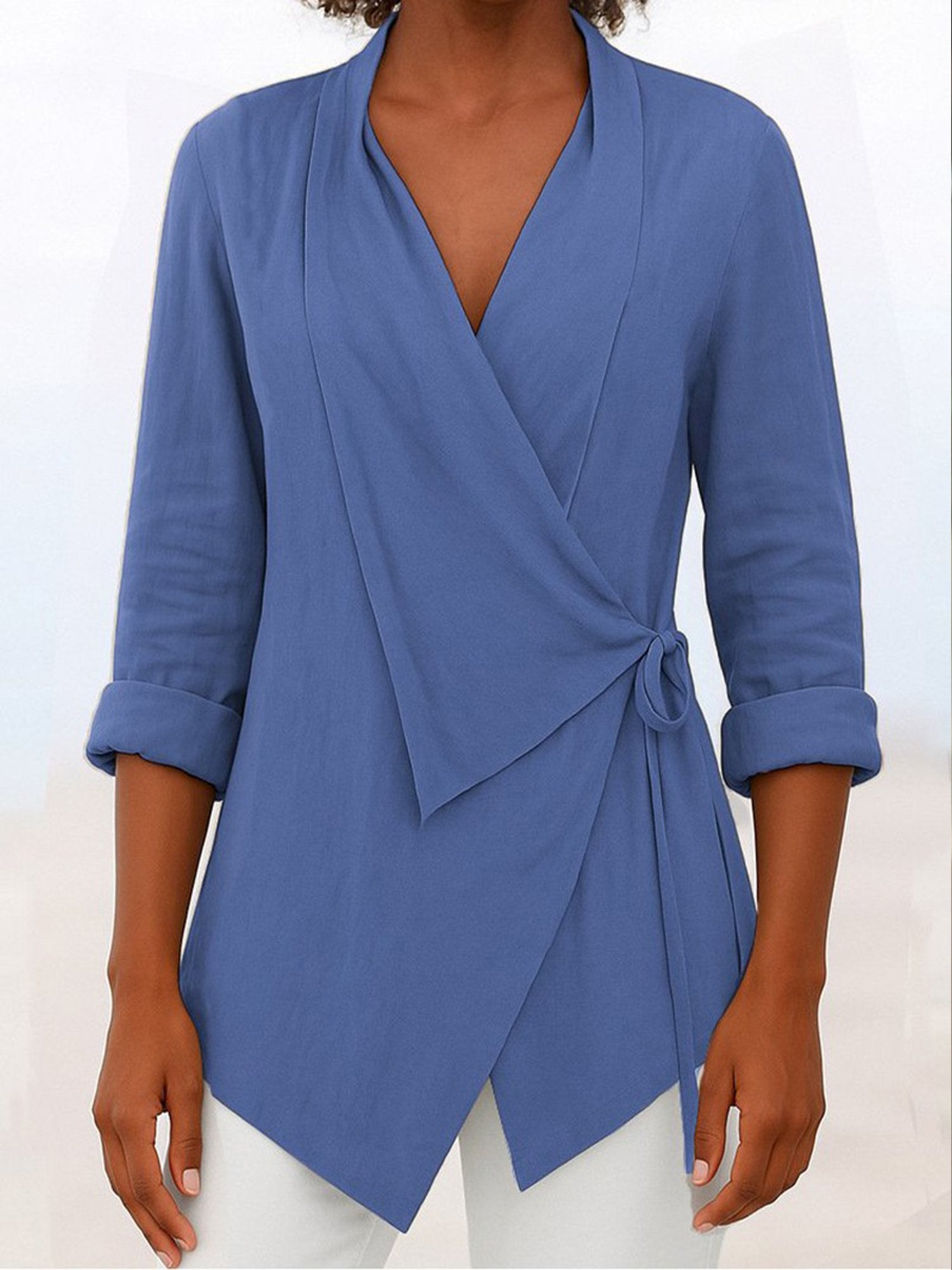 Casual Plain Shawl Collar Blouse