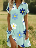 Loose Elegant Floral Shawl Collar Shirt Dress With No