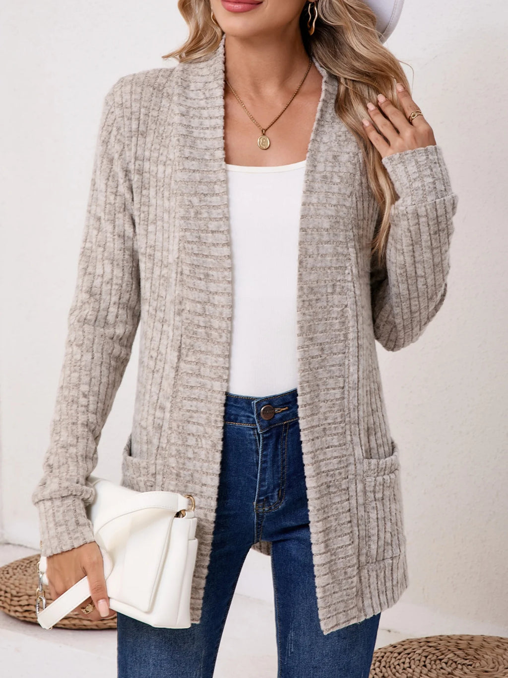 Basic Loose Autumn And Winter New Solid Color Cashmere Long-sleeved Bottoming Cardigan Knitted Cardigan