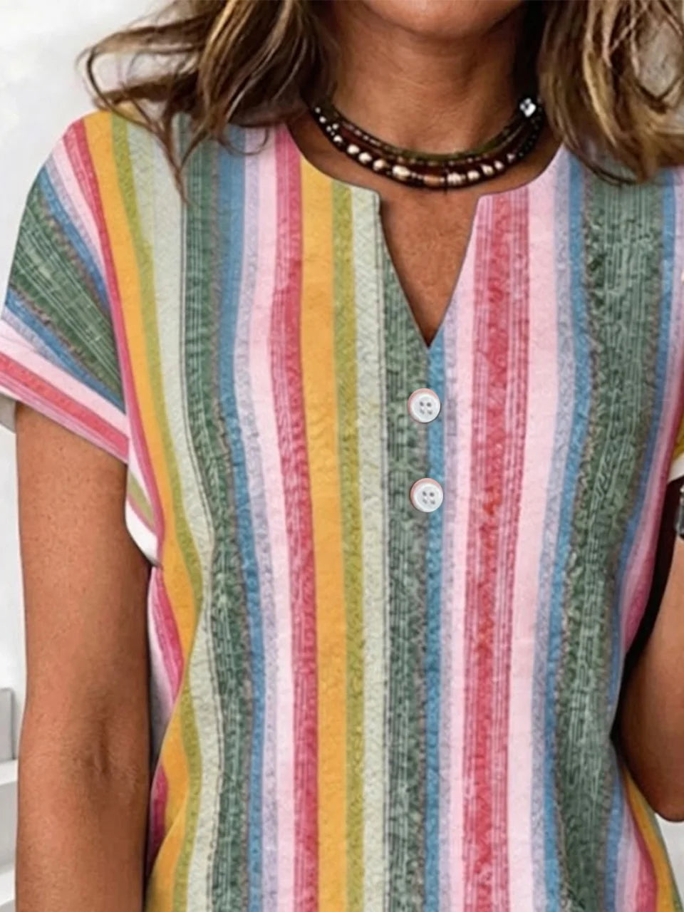V Neck Loose Elegant Striped T-Shirt