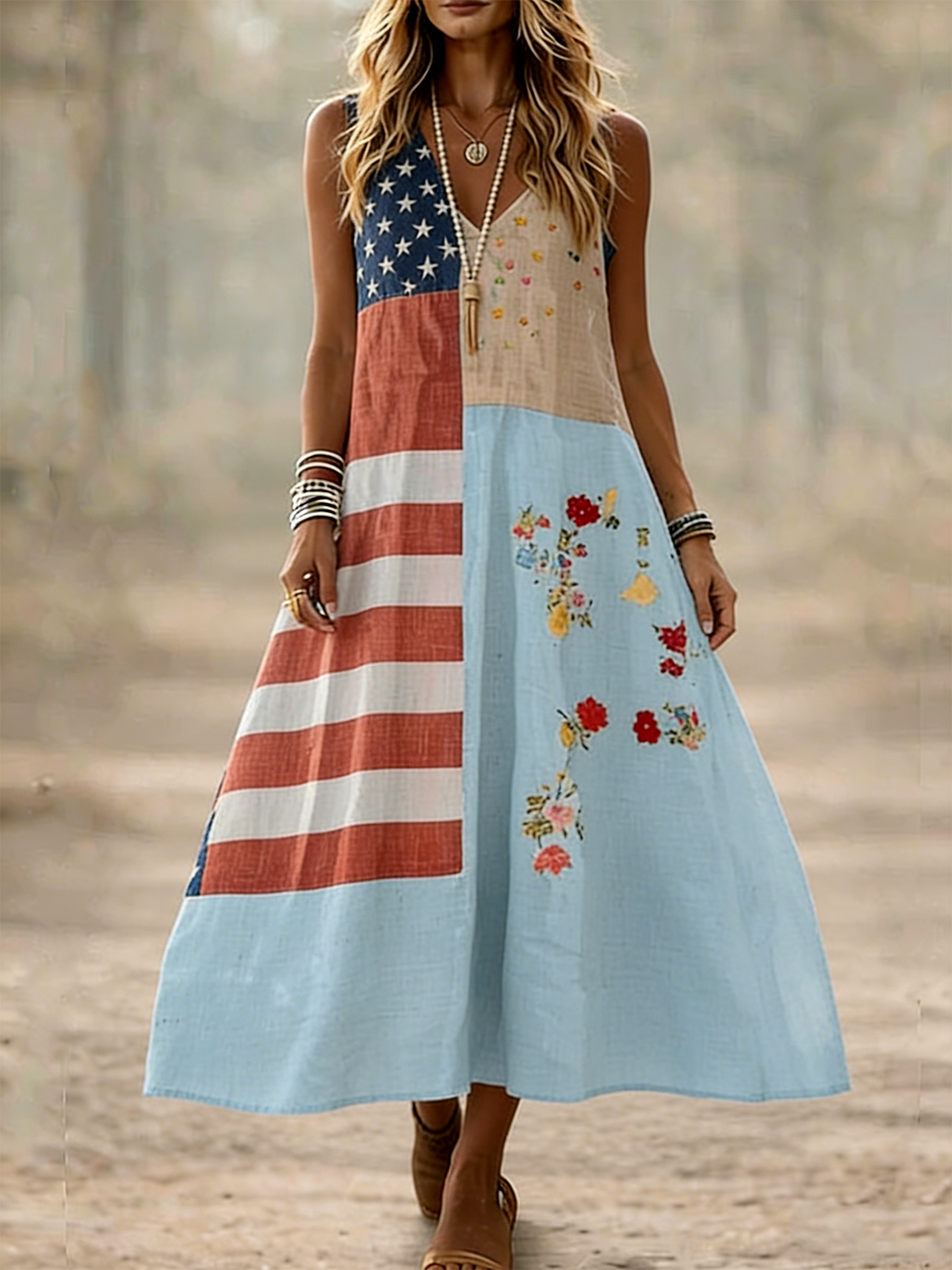 Independence Day Loose Casual Dress With No