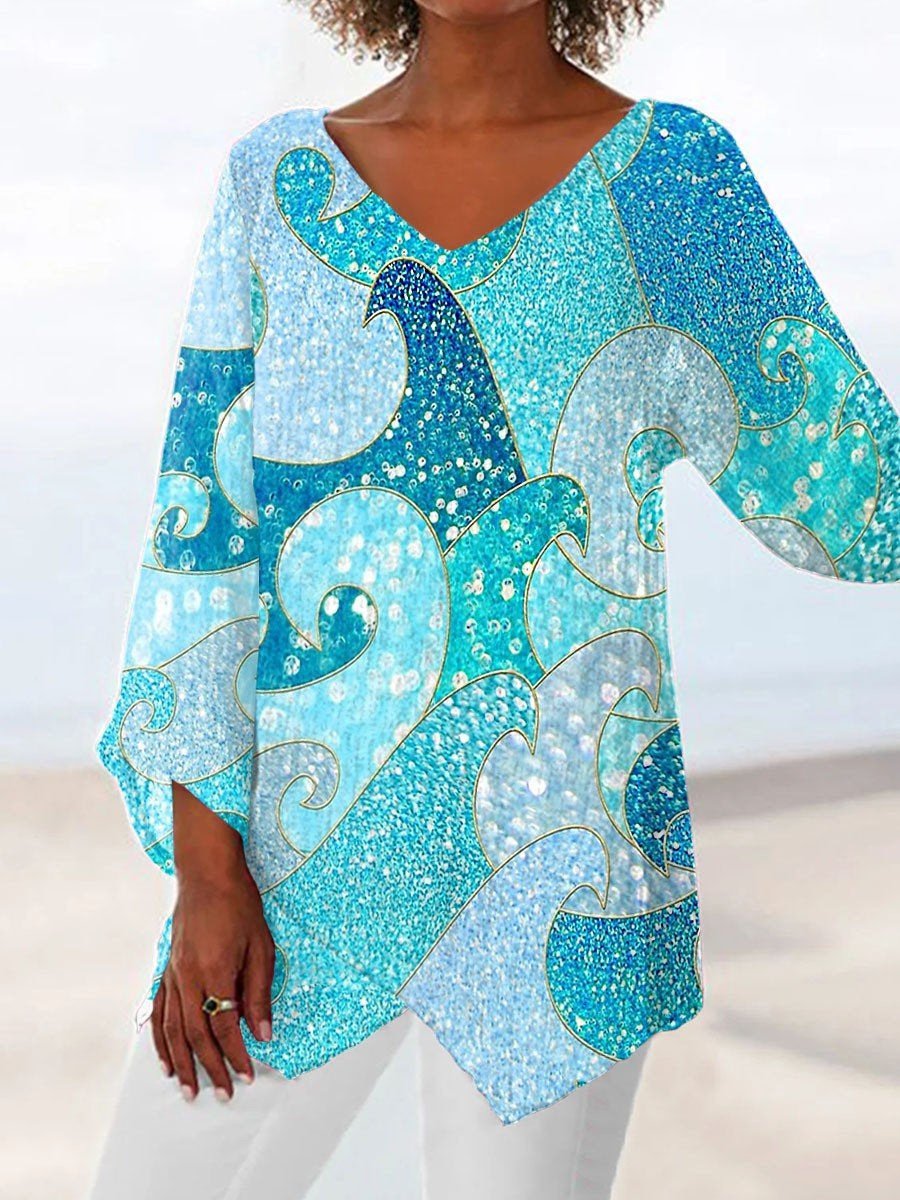 Women's Three Quarter Sleeve T-shirt Spring/Fall Color1 Floral Printing V Neck Daily Going Out Casual Top