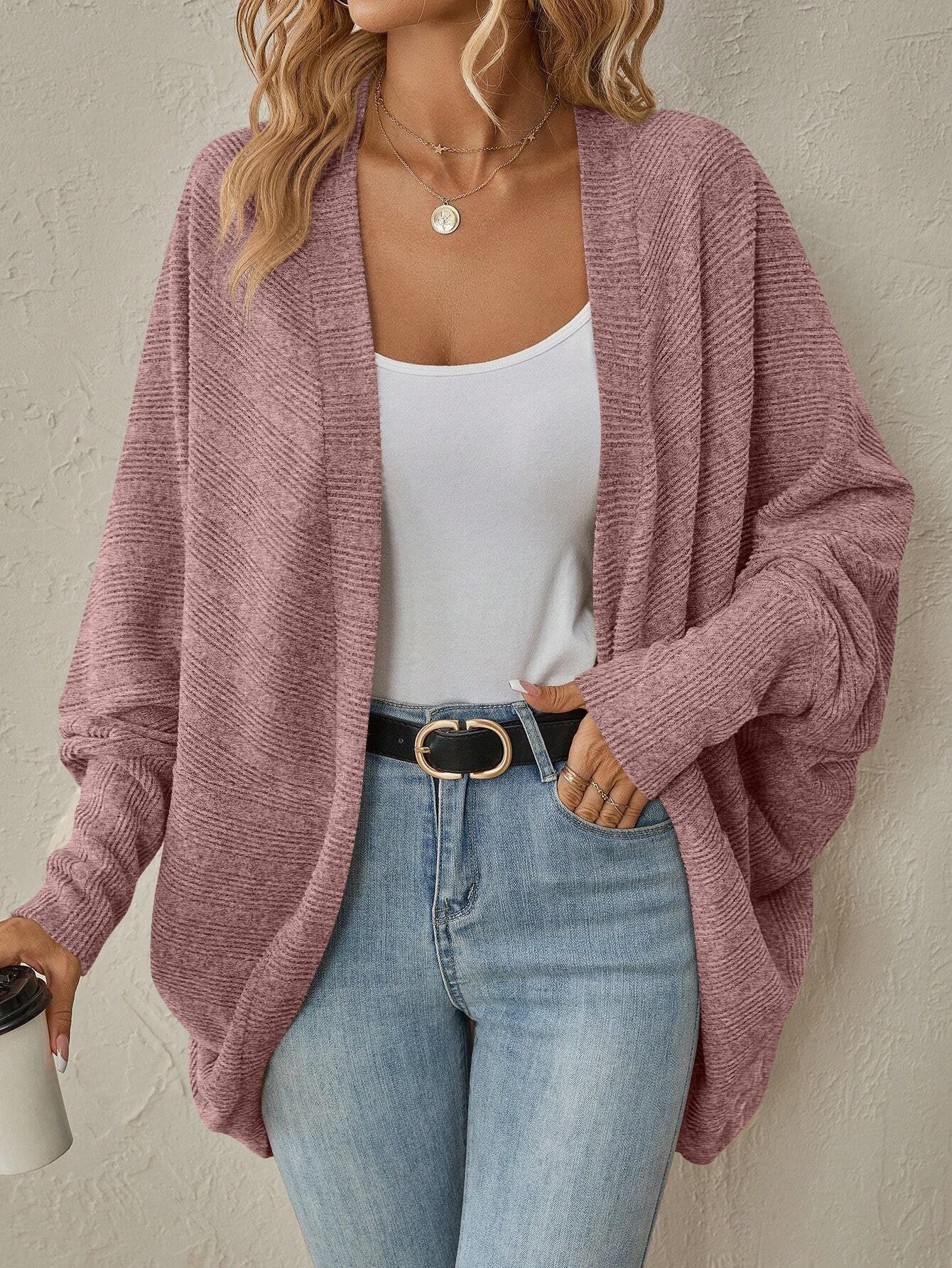 Vintage Wrap Solid Color Mid-length Knitted Cardigan