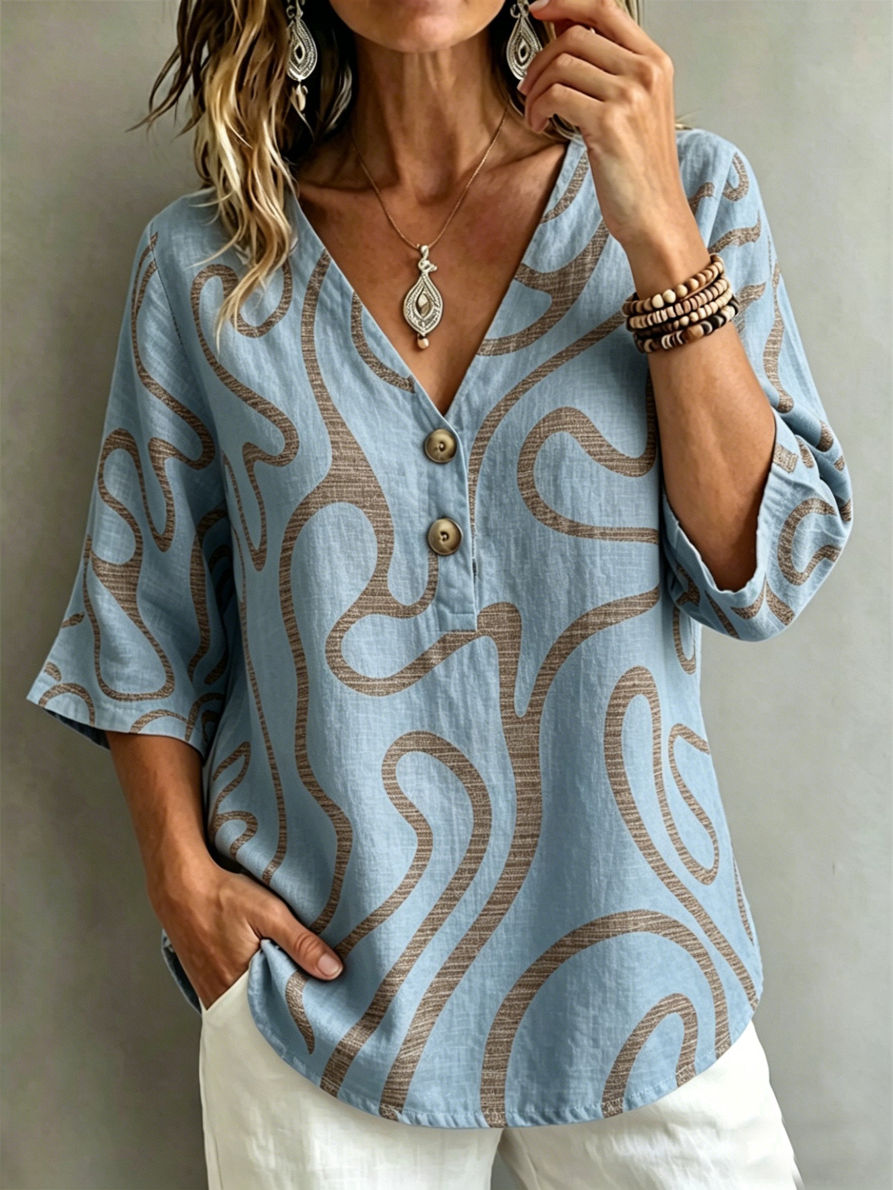 Elegant V Neck Loose Zebra Blouse