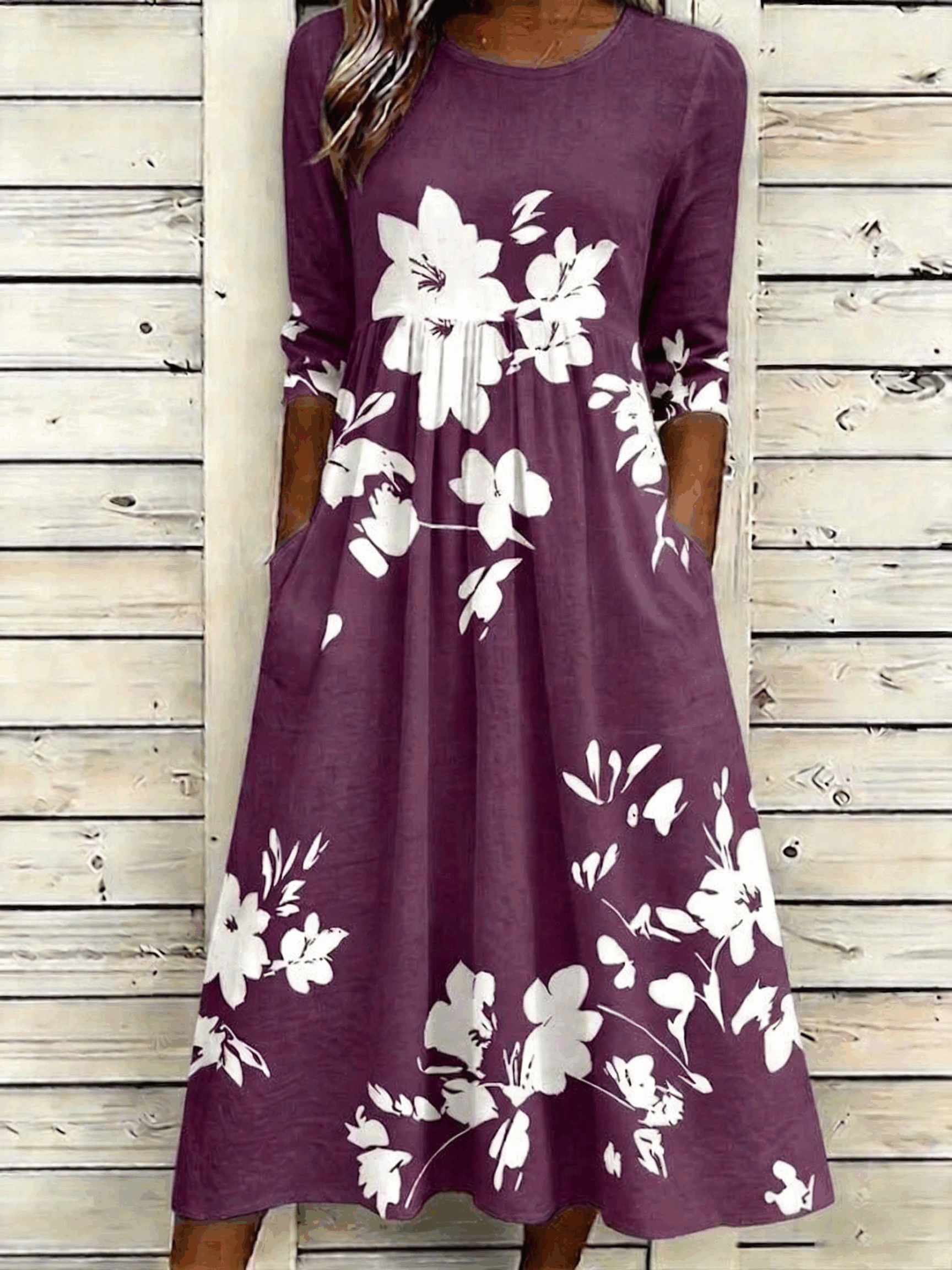 Floral Casual Crew Neck Dress With No