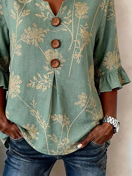 Women's Half Sleeve Blouse Summer Green Floral Printing V Neck Daily Going Out Vintage Top