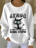 Crew Neck Casual Cat Printing Sweatshirt