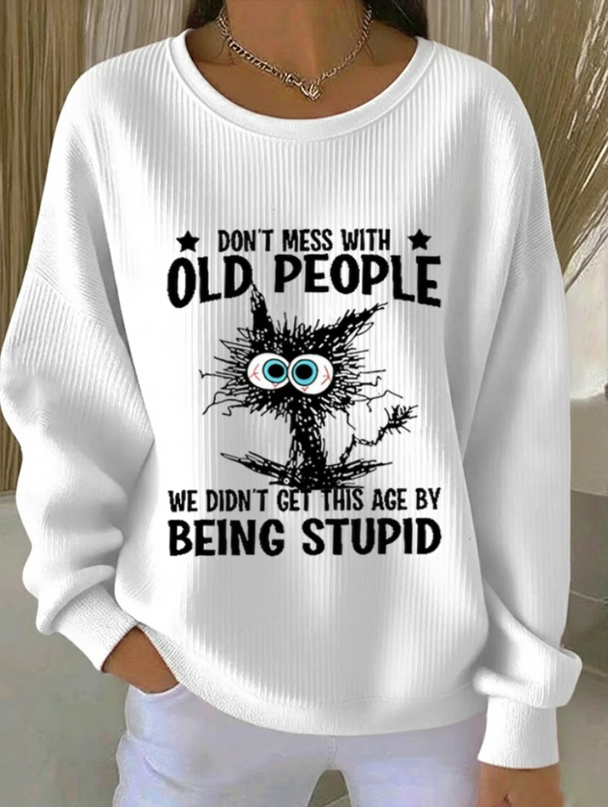 Crew Neck Casual Cat Printing Sweatshirt