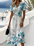 Casual Gradient Pattern Regular Fit V Neck Dress With No