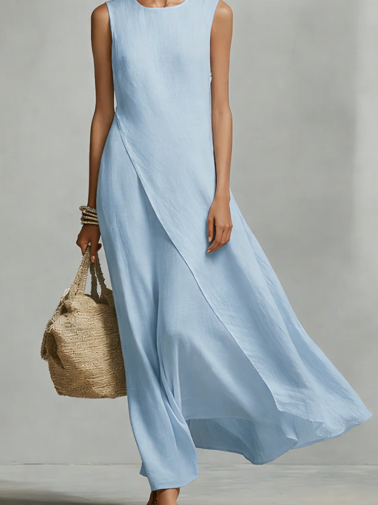 Casual Plain Crew Neck Maxi Dress