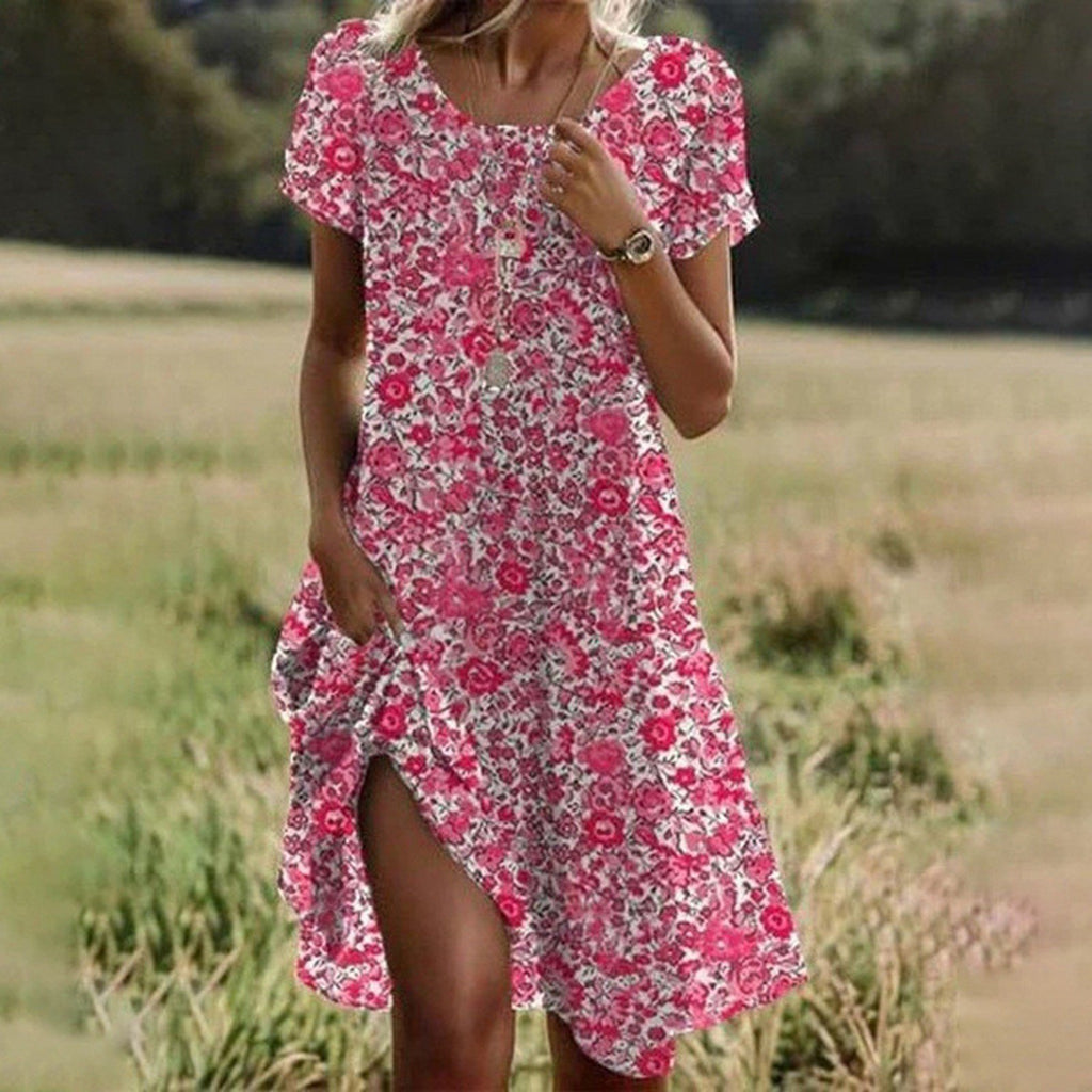 Short-Sleeve Crew-Neck Printed Dress