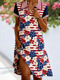 3D Printing Floral Pattern Short Sleeve V Nek America Flag Summer Casual Shirt Dress