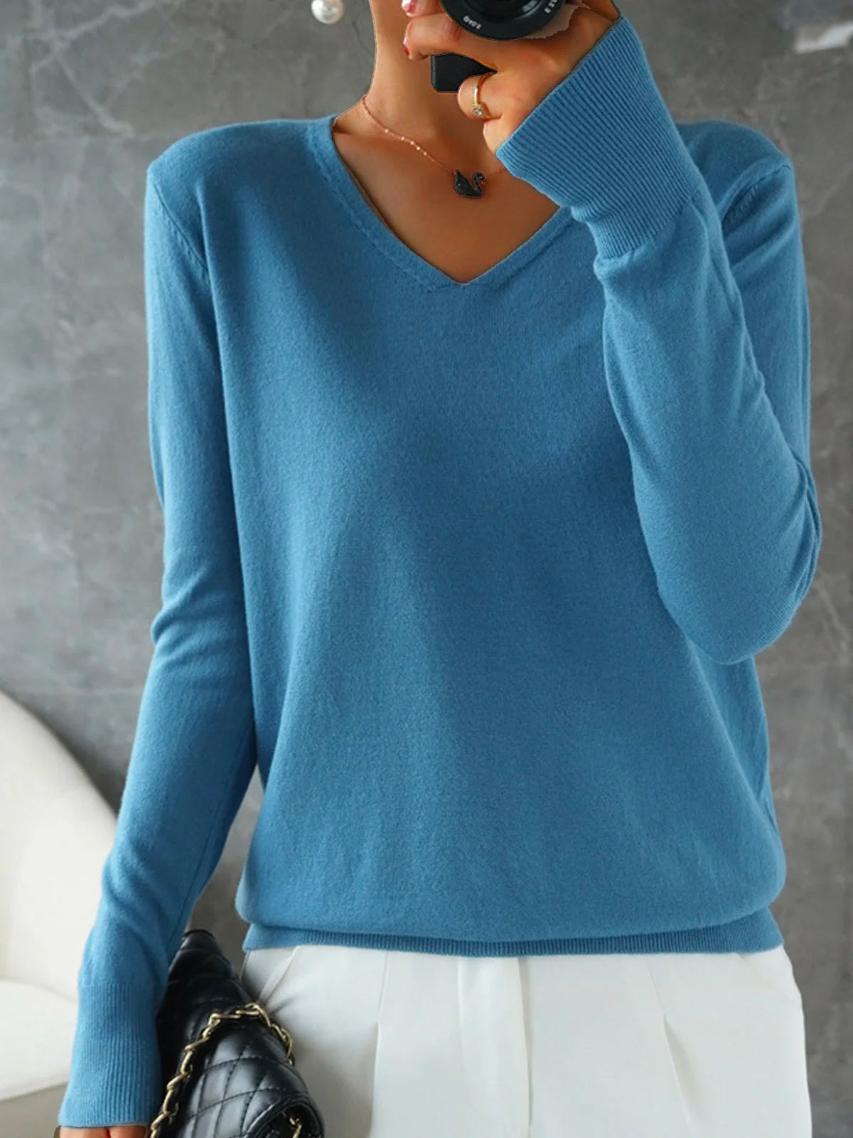 Plain Casual Yarn/Wool Yarn Loose Sweater