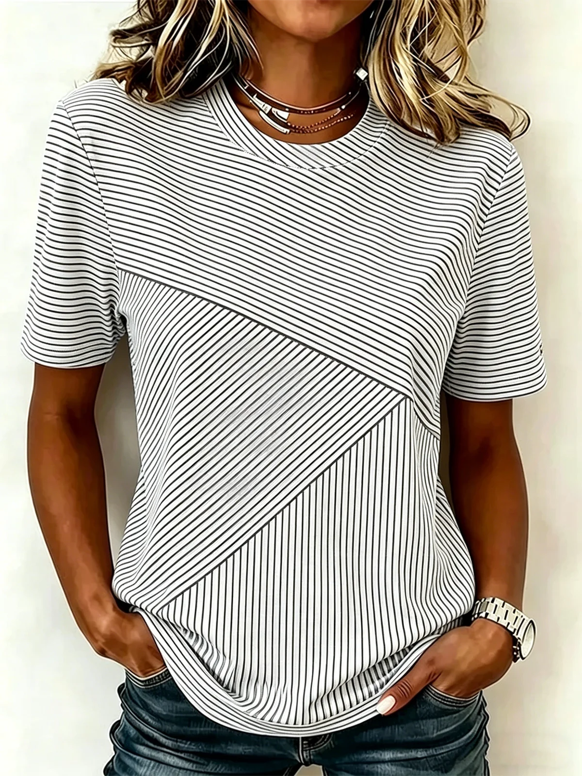 Regular Fit Striped Casual Cotton T-Shirt