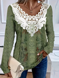Women's Long Sleeve T-shirt Spring/Fall Green Abstract Printing Crew Neck Daily Going Out Casual Top