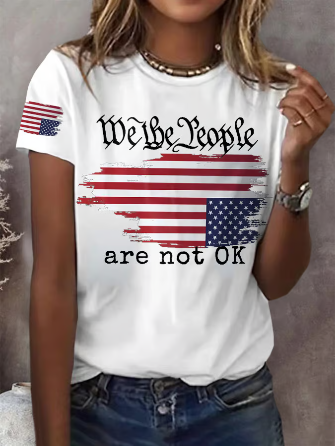 Retro We The People Are Not Ok Print T-Shirt