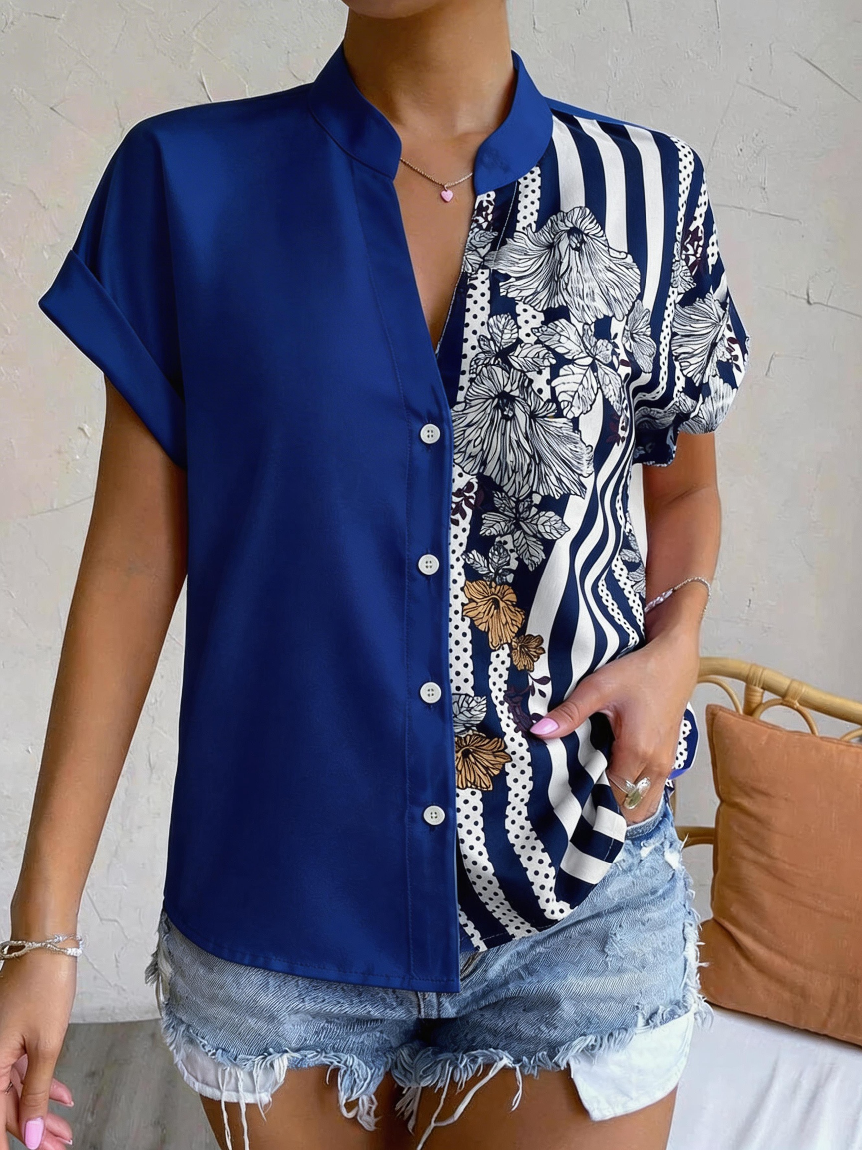 Floral Casual Loose V Neck Shirt