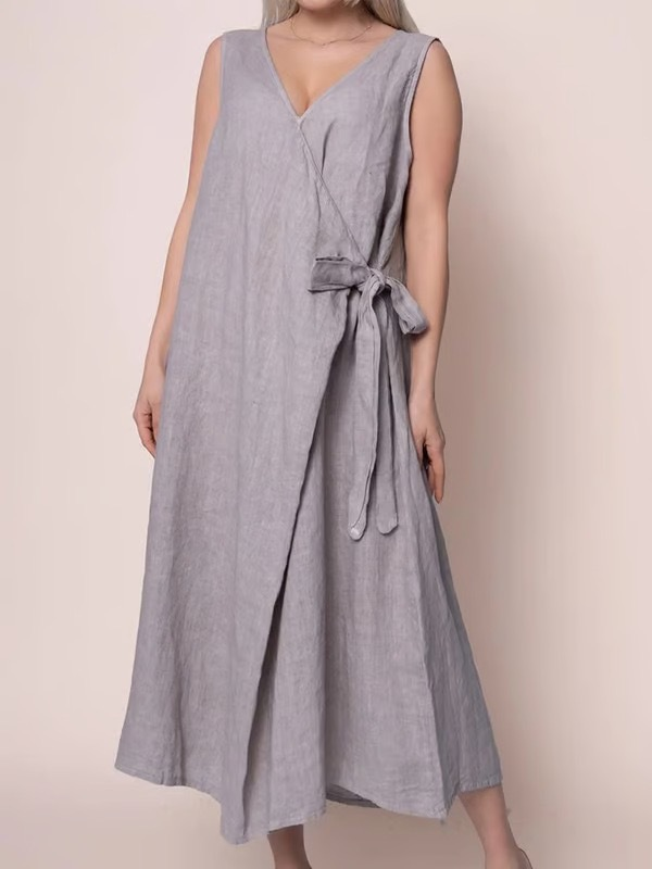 Casual Plain Cross Neck Midi Dress