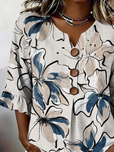 Women's Half Sleeve Blouse Summer As Picture Floral Printing V Neck Daily Going Out Vintage Top