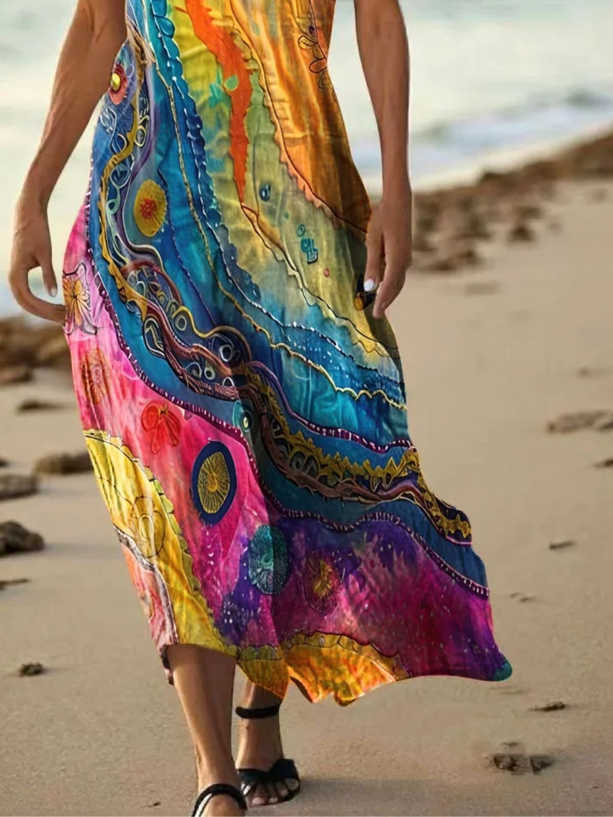 Casual Multicolor Block V Neck Dress With No