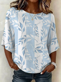 Women's Half Sleeve Blouse Summer Blue Floral Printing Crew Neck Daily Going Out Vintage Top