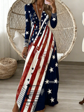 Independence Day Regular Fit V Neck Casual Dress With No