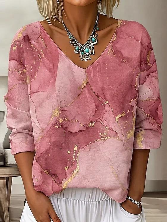 Loose V Neck Casual Chevron T-Shirt