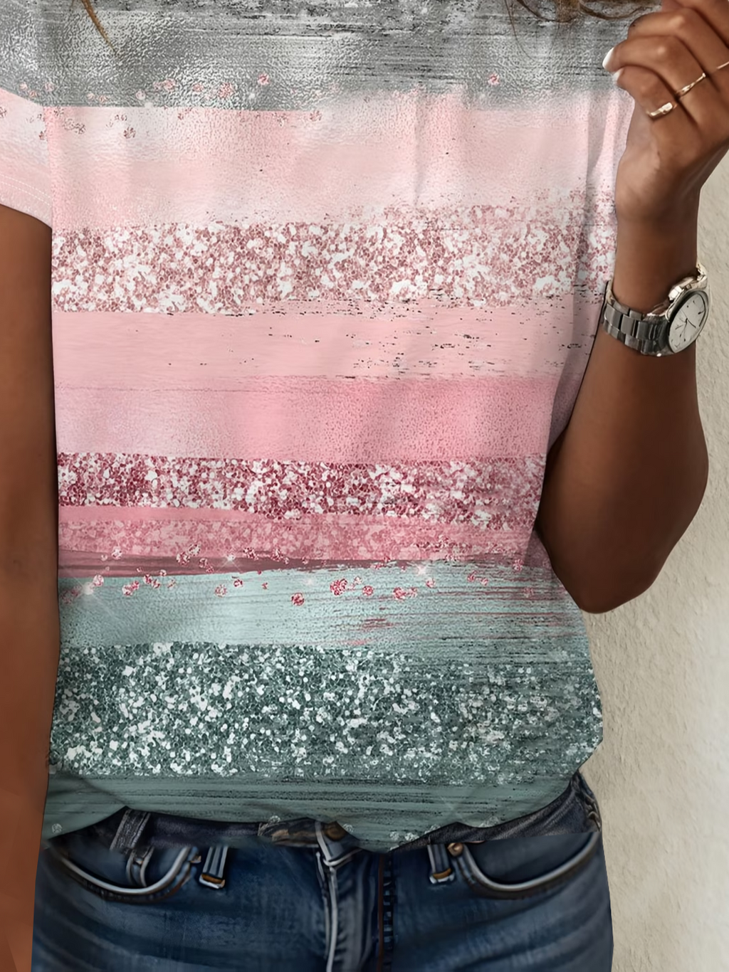 Women's Short Sleeve T-shirt Summer As Picture Abstract Printing Jersey Crew Neck Daily Going Out Casual Top