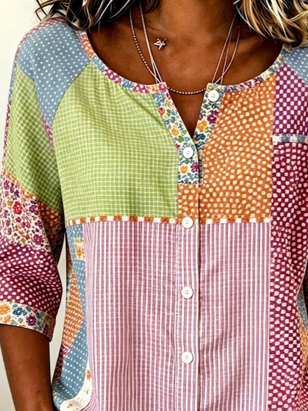 Women's Half Sleeve Shirt Summer As Picture Abstract Printing Crew Neck Daily Going Out Casual Top