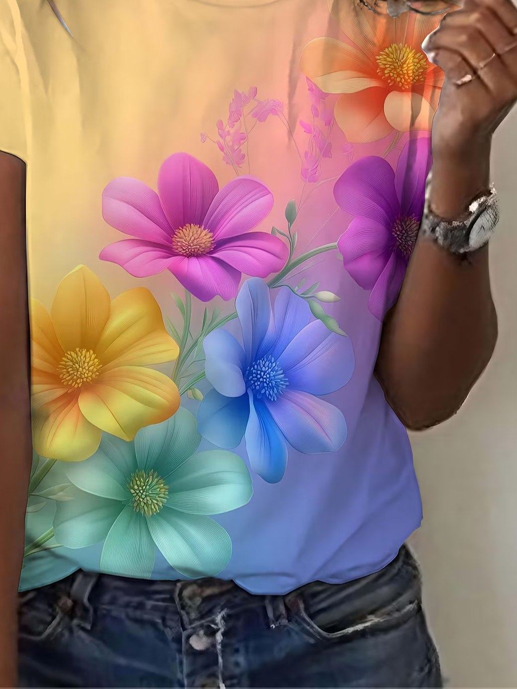 Women's Short Sleeve T-shirt Summer As Picture Floral Printing Jersey Crew Neck Daily Going Out Casual Top