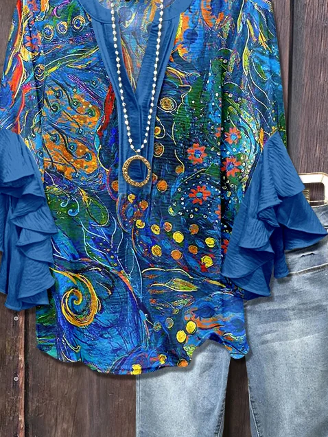 Women's Floral Ruffle Sleeve Top