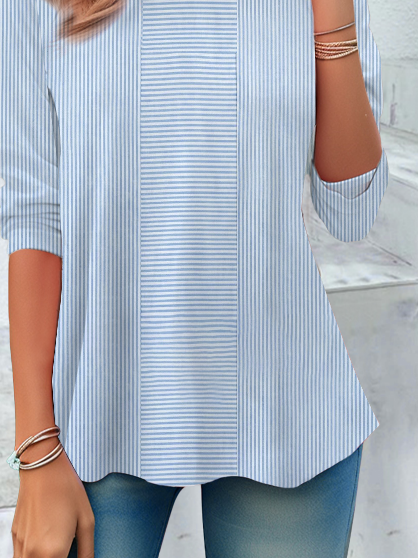 Women's Long Sleeve T-shirt Spring/Fall Blue Striped Jersey Crew Neck Daily Going Out Casual Top