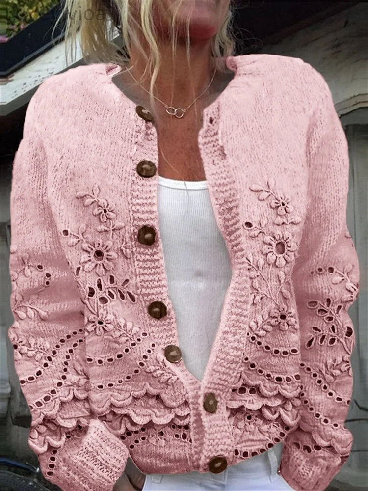 Women's Floral Print Casual Long Sleeve Button Cardigan Sweater