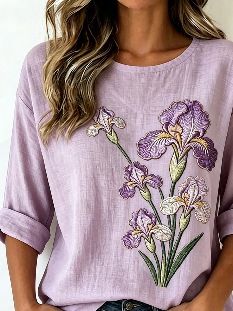 Vintage Crew Neck Loose Cotton And Linen Shirt
