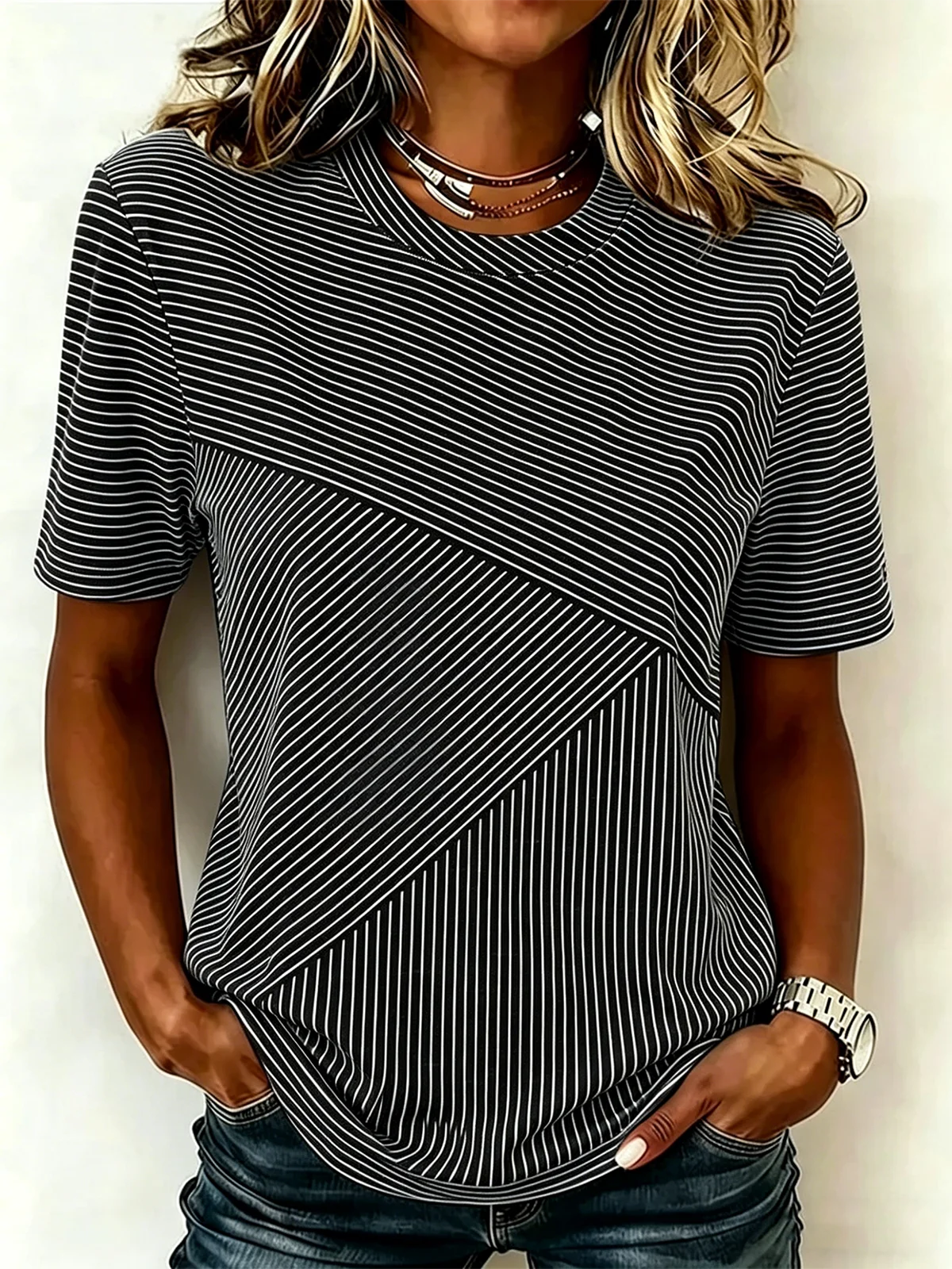 Regular Fit Striped Casual Cotton T-Shirt