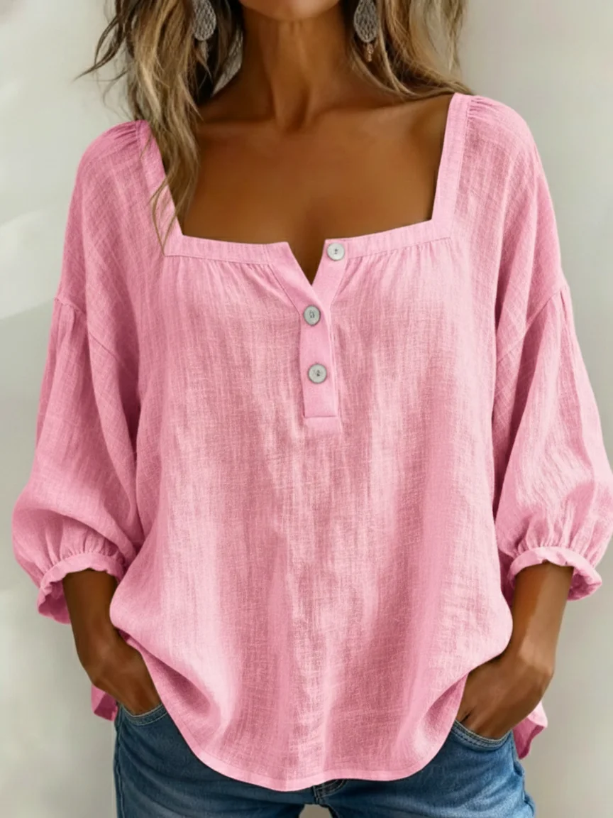 Women's Three Quarter Sleeve Blouse Spring/Fall White Plain Printing Square Neck Daily Going Out Vintage Top