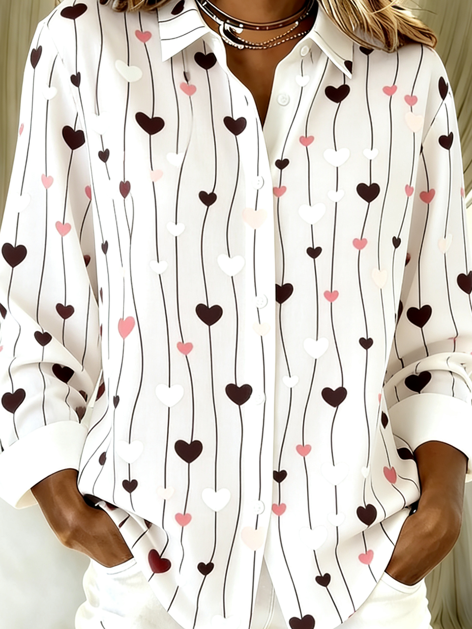 Shirt Collar Vintage Loose Heart/Cordate Shirt