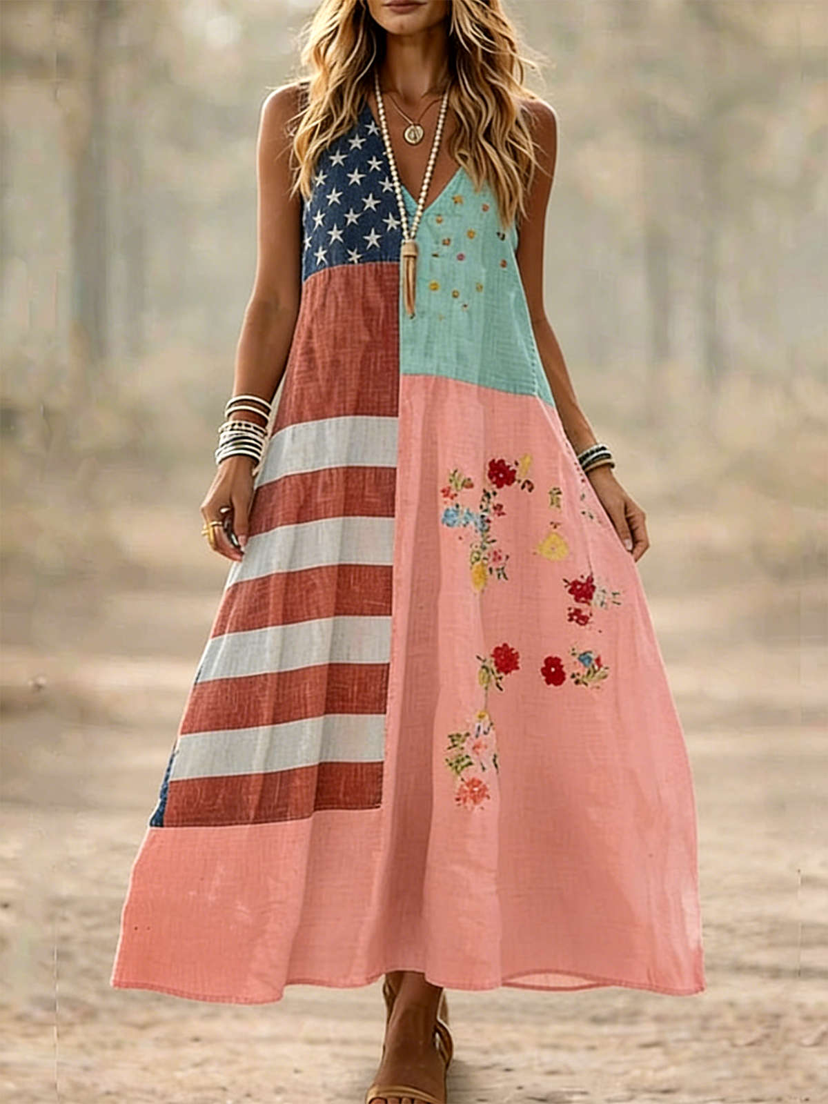 Independence Day Loose Casual Dress With No
