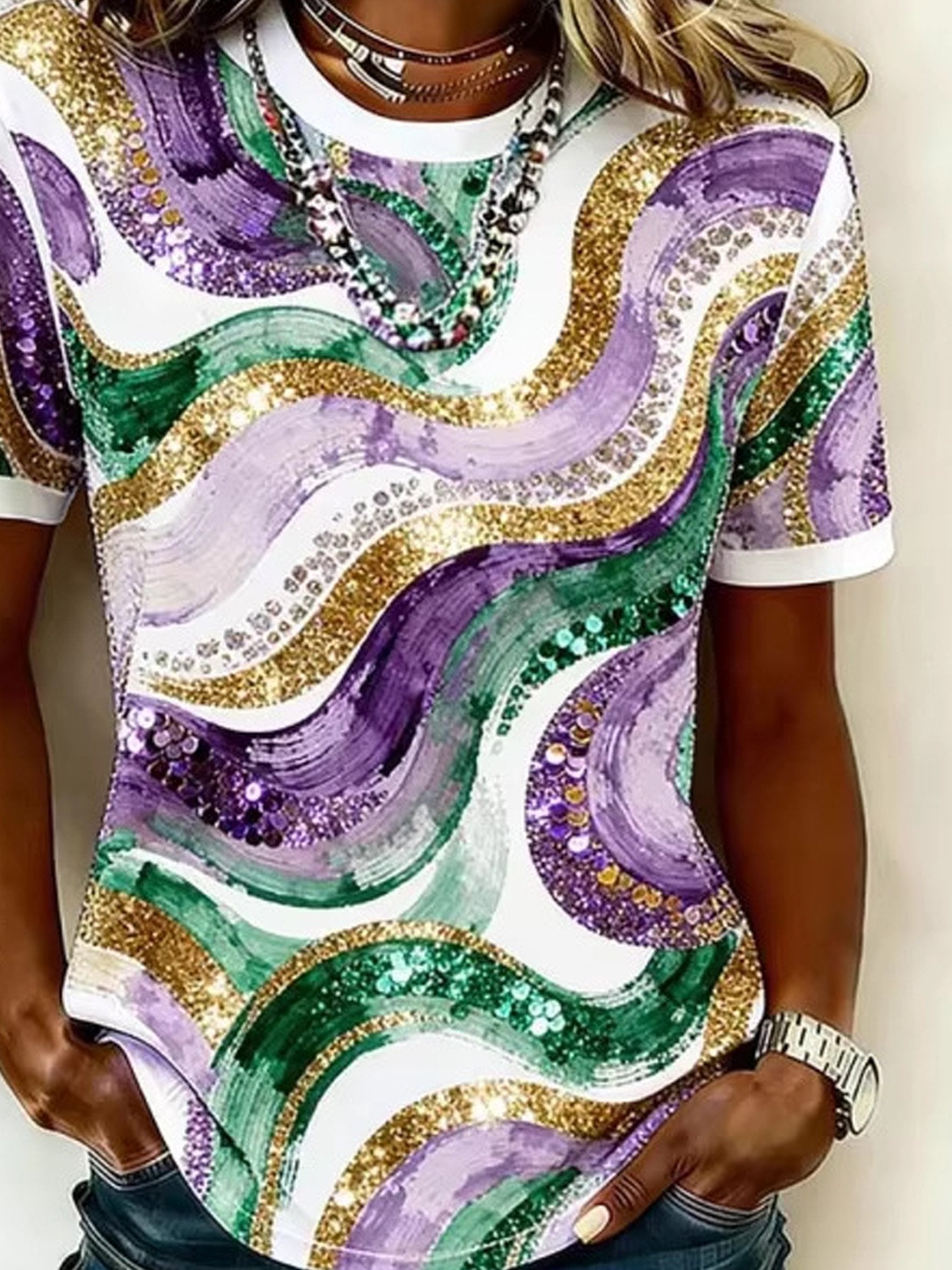 Carnival Theme 3D Print Crew Neck Short Sleeve Casual T-Shirt