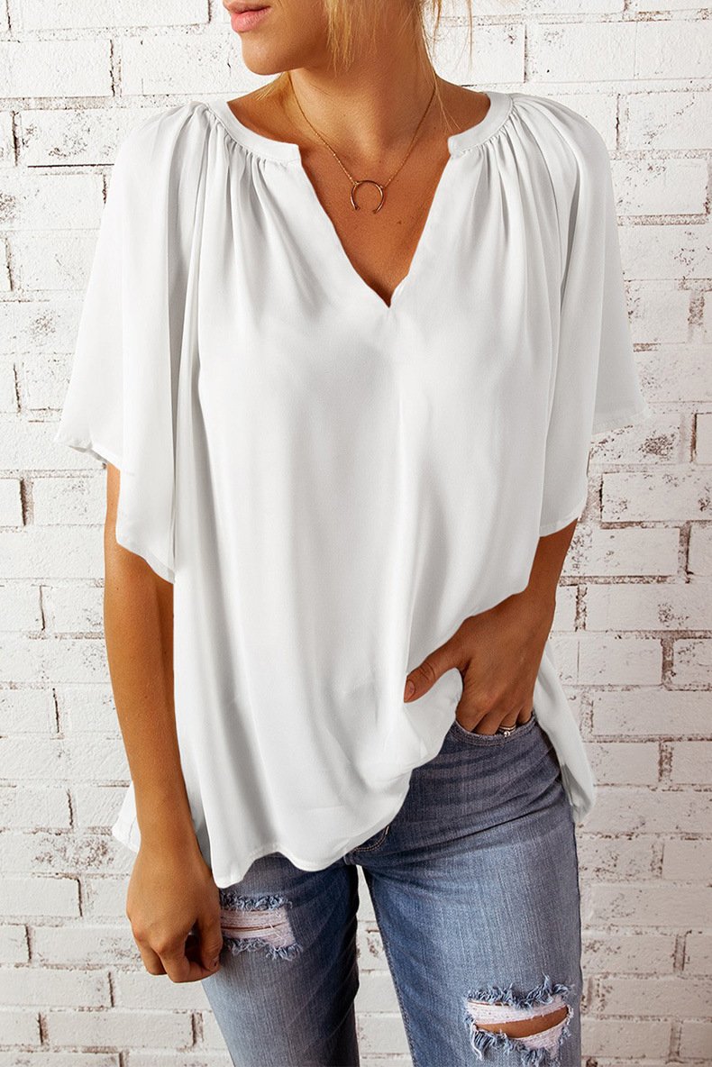 Elegant Loose Plain V Neck T-Shirt