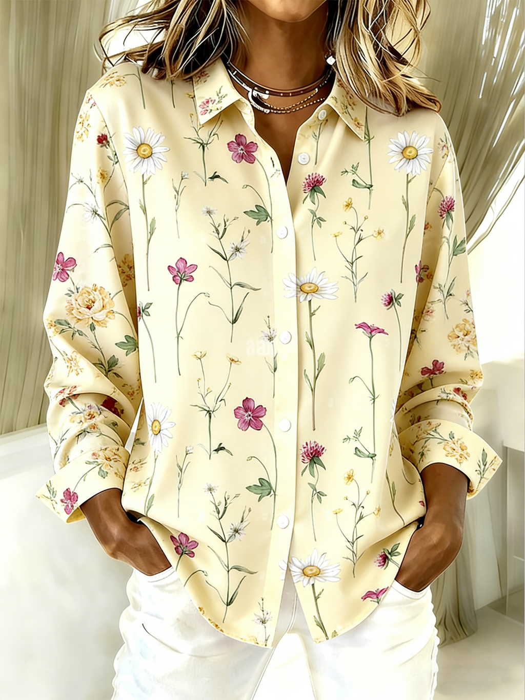 Vintage Shirt Collar Floral Loose Shirt