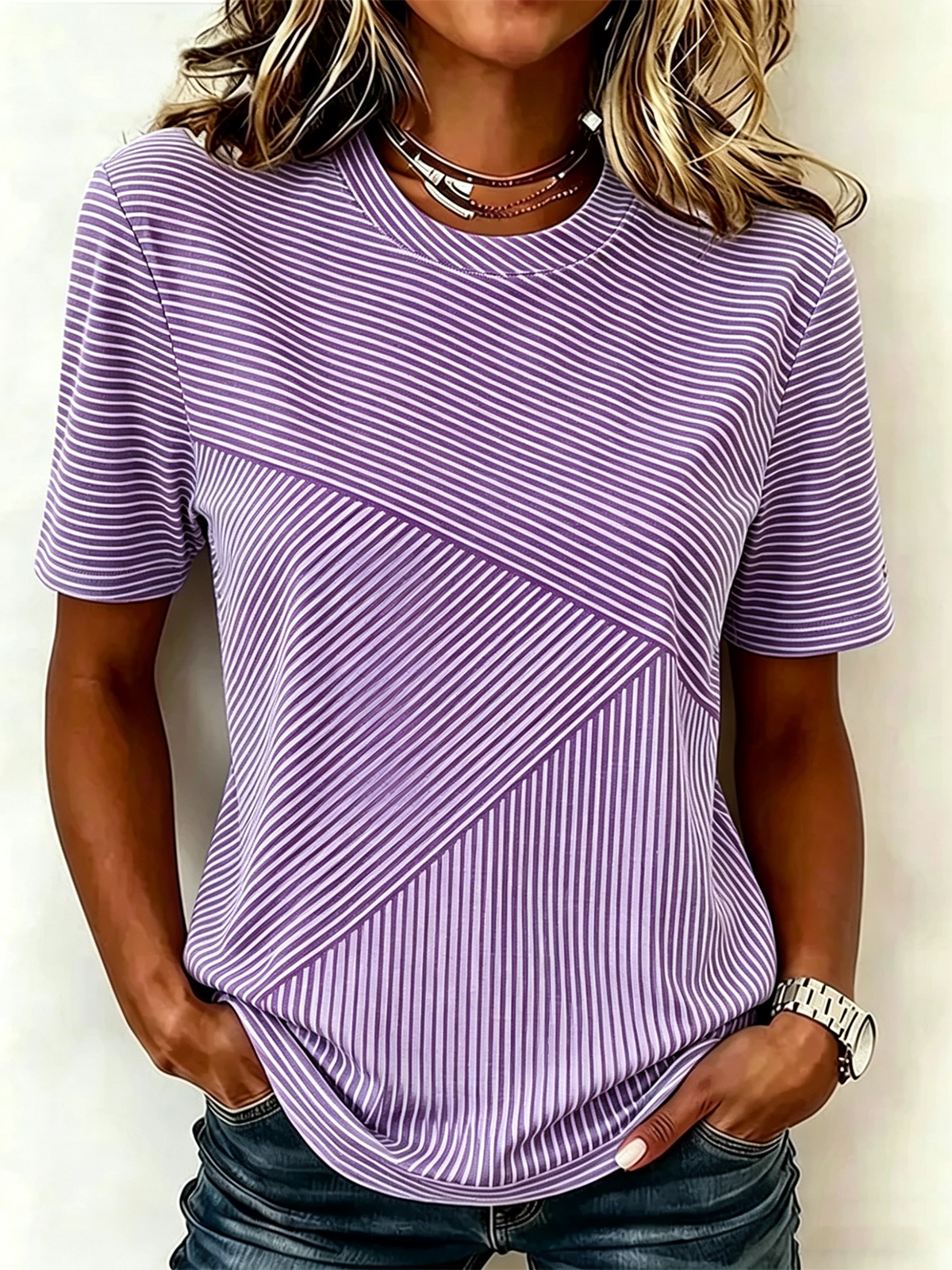 Regular Fit Striped Casual Cotton T-Shirt